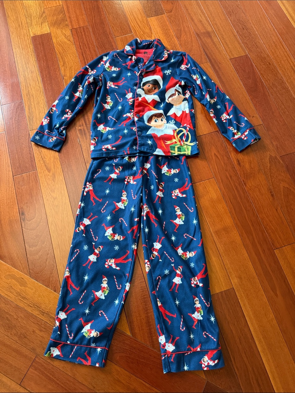 Kids Navy Blue Elf Print Pajama Set - Brand: